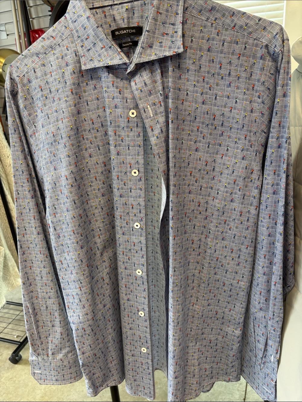 Bugatchi Light Blue Micro-Patterned Dress Shirt  Mens Sz L
